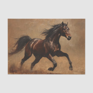 Bay Horse Running Oil Painting Decoupage Tissue Paper
