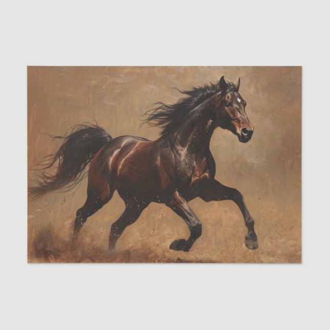 Bay Horse Running Oil Painting Decoupage Tissue Paper (Front)