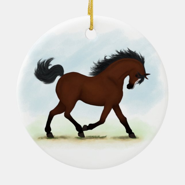 Bay Horse With Blaze Ceramic Tree Decoration (Back)