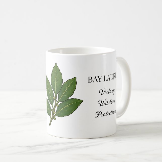 Bay Laurel Herb Illustration and Uses Coffee Mug (Front Right)