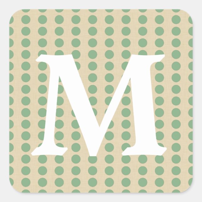 Bay Leaf Spice Moods Dots with Monogram Initial Square Sticker (Front)