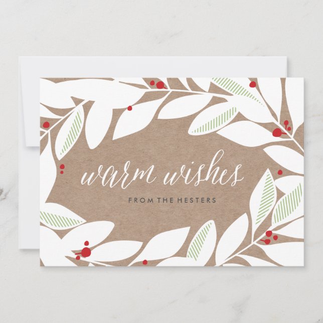 Bay Leaf Sprigs Floral Holiday Card (Front)