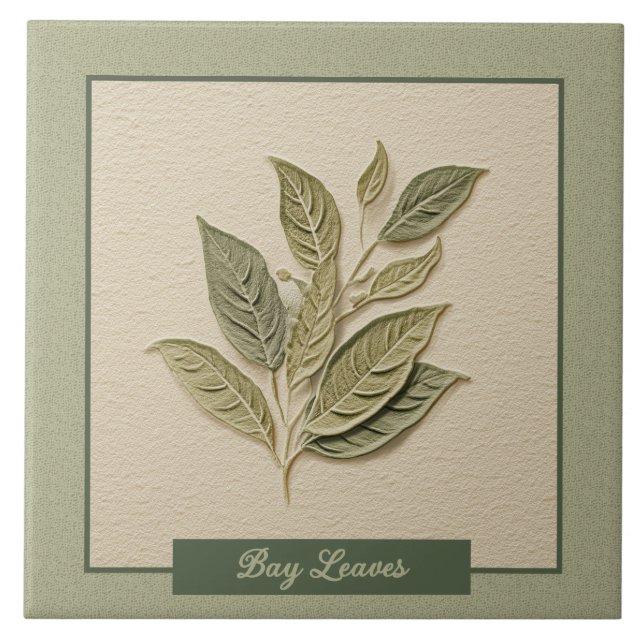 Bay Leaves Herb Kitchen Faux Relief Tile (Front)