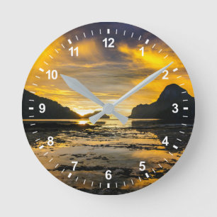 Bay Of El Nido Sunset Round Clock