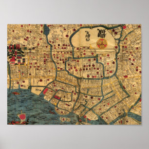 Bay of Tokyo Japanese map Poster, Edo Period Poster