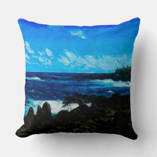 Bay On the Road to Hana Maui Abstract Cushion (Front)