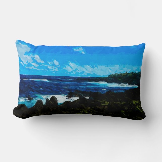 Bay On the Road to Hana Maui Abstract Lumbar Cushion (Front)