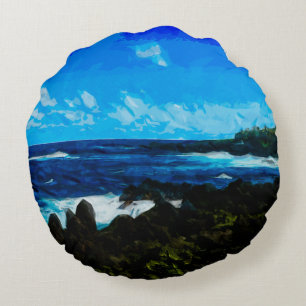 Bay On the Road to Hana Maui Abstract Round Cushion