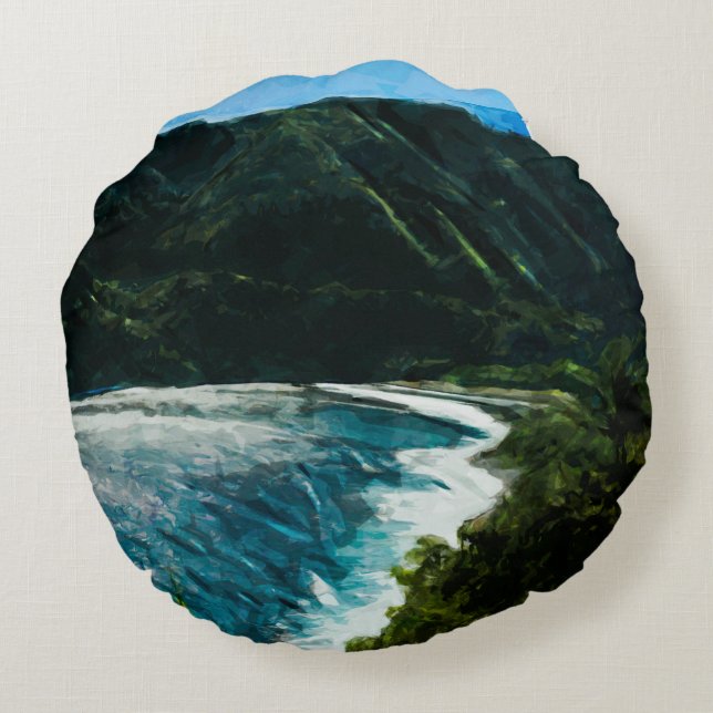 Bay On the Road to Hana Maui Hawaii Abstract Round Cushion (Back)