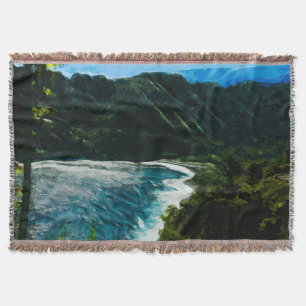 Bay On the Road to Hana Maui Hawaii Abstract Throw Blanket
