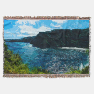Bay On the Road to Hana Maui Hawaii Abstract Throw Blanket