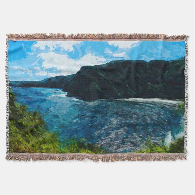 Bay On the Road to Hana Maui Hawaii Abstract Throw Blanket (Front)