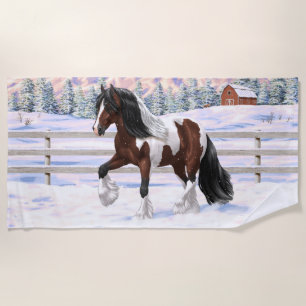 Bay Pinto Brown Skewbald Gypsy Vanner Tinker Horse Beach Towel