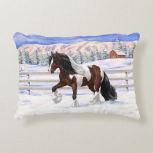 Bay Pinto Brown Skewbald Gypsy Vanner Tinker Horse Decorative Cushion