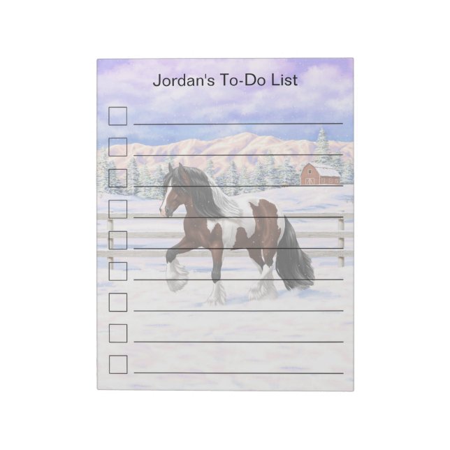 Bay Pinto Brown Skewbald Gypsy Vanner Tinker Horse Notepad (Rotated)