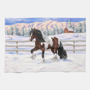 Bay Pinto Brown Skewbald Gypsy Vanner Tinker Horse Tea Towel
