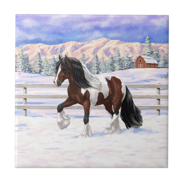Bay Pinto Brown Skewbald Gypsy Vanner Tinker Horse Tile (Front)