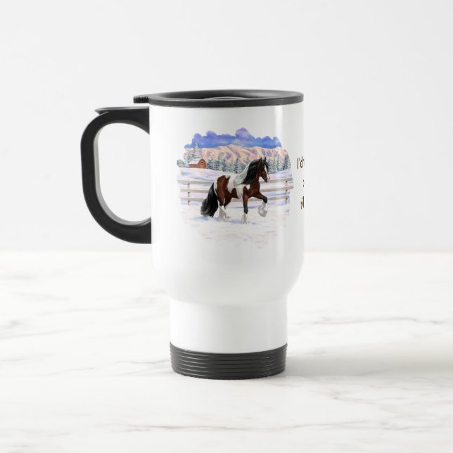 Bay Pinto Brown Skewbald Gypsy Vanner Tinker Horse Travel Mug (Left)