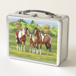 Bay Pinto Paint Quarter Horses In Summer Pasture Metal Lunch Box