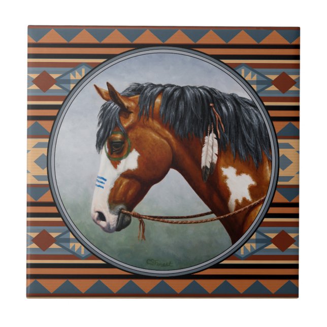 Bay Pinto War Horse Southwestern Design Tile (Front)