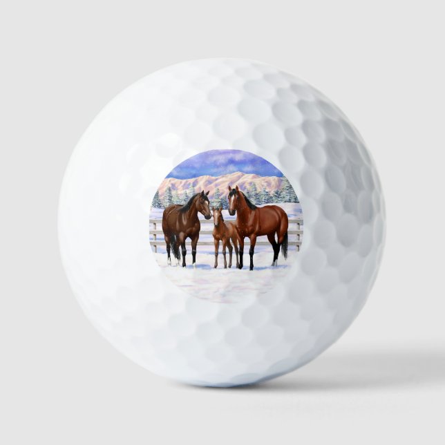 Bay Quarter Horses In Snow Golf Balls (Front)
