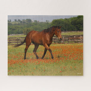 Bay Thoroughbred Horse Walking Flowers Jigsaw Puzzle