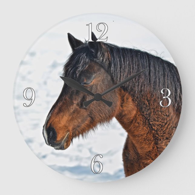 Bay Winter Horse "Year of the Horse" Equine photo Large Clock (Front)