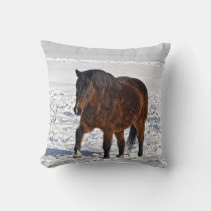 Bay Winter Mare & Snowy Field Cushion