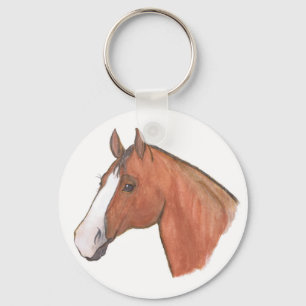 "Bay with Blaze" Horse Keychain