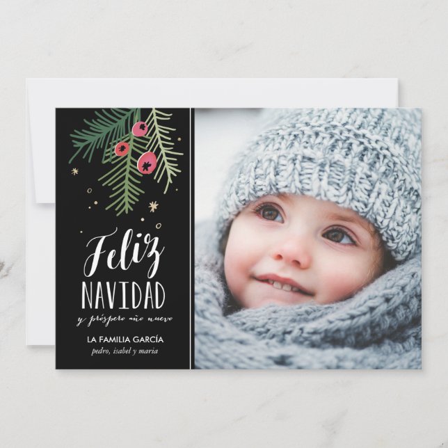 Bayas Rojas | Feliz Navidad Holiday Card (Front)