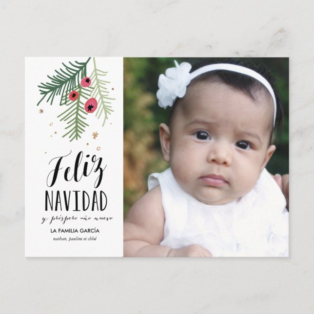 Bayas Rojas | Feliz Navidad | Tarjeta Holiday Postcard (Front)