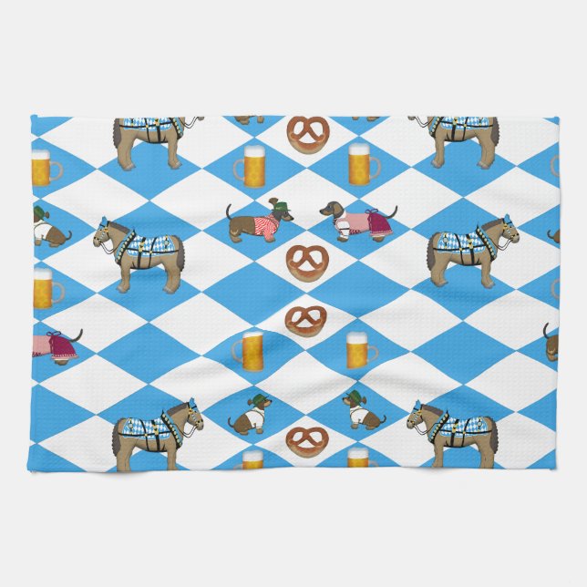 Bayern Bier Breze Dackel Hord Tea Towel (Horizontal)