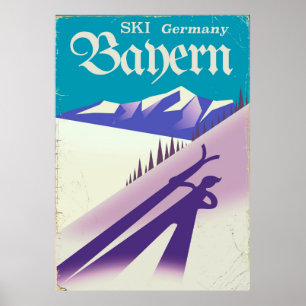 Bayern Germany vintage Ski vacation poster