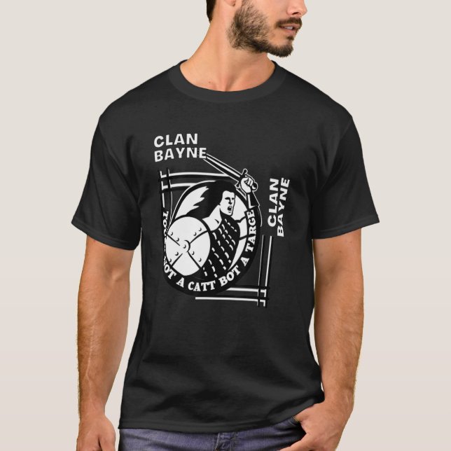 Bayne Clan Gaelic Motto Swordsman T-Shirt (Front)