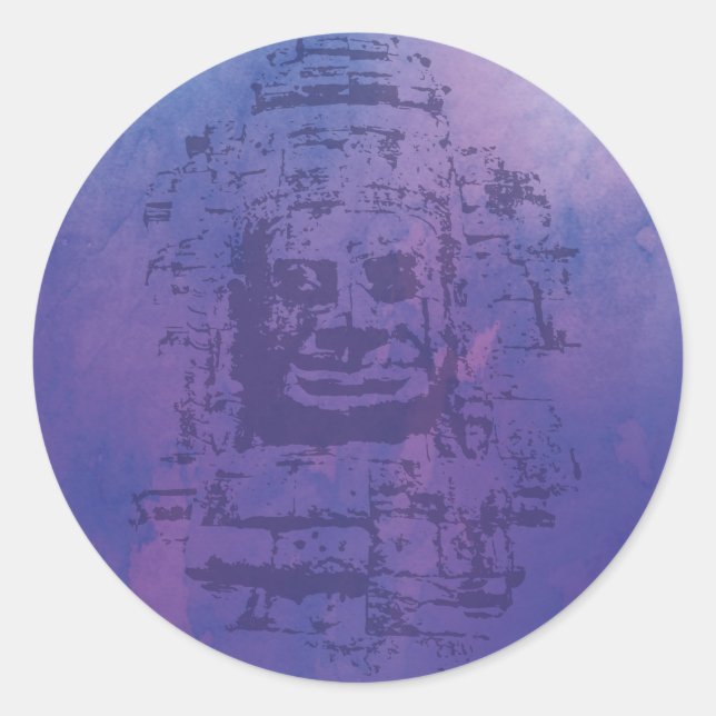 Bayon Face Purple Classic Round Sticker (Front)