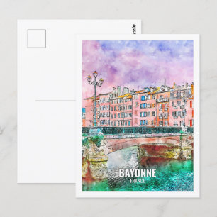 Bayonne France Famous Travel Place Watercolor Postcard