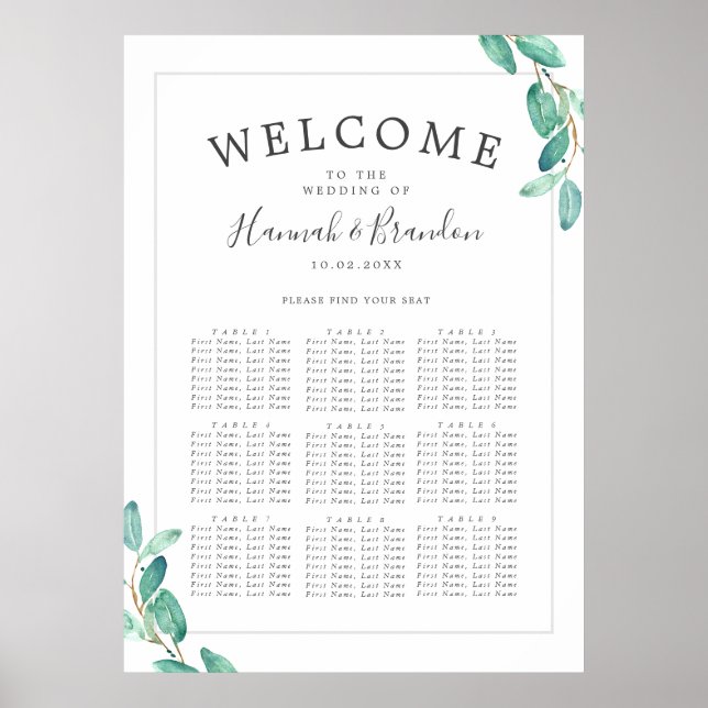 Bayou Botanicals Wedding | 9 Table | Seating Chart (Front)