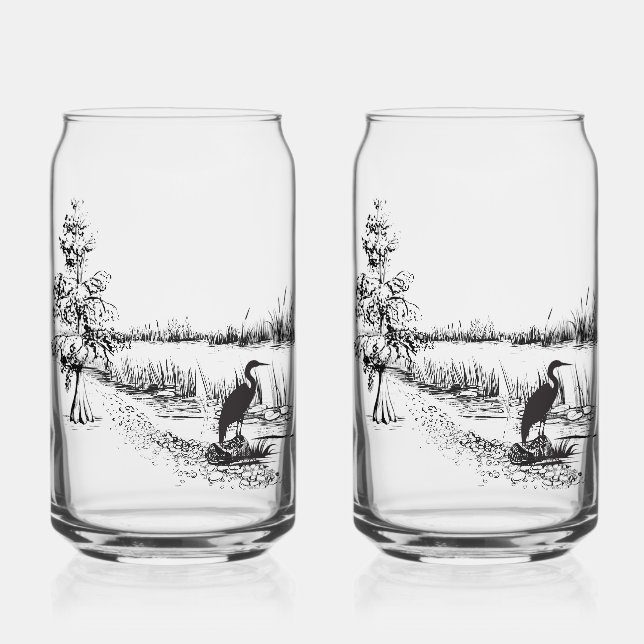 Bayou Scene Glass Can Cup (Front)