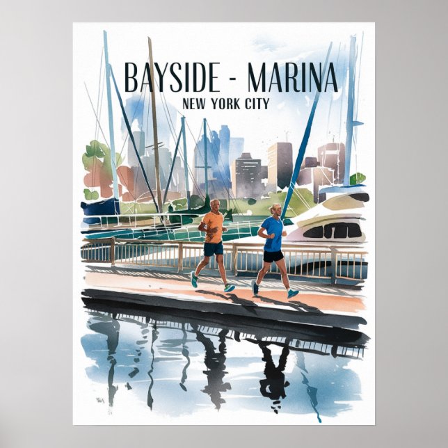 Bayside Marina Jogging Watercolor Poster (Front)