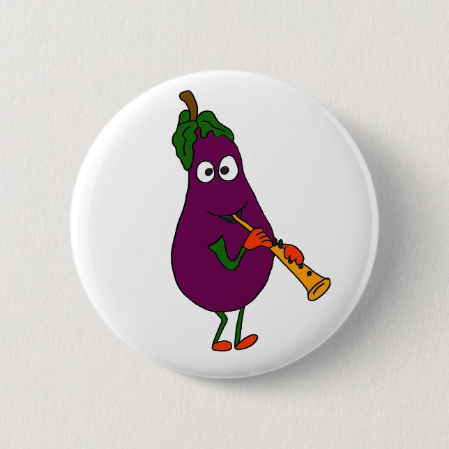 BB- Eggplant Playing Clarinet Cartoon 6 Cm Round Badge (Front)
