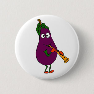 BB- Eggplant Playing Clarinet Cartoon 6 Cm Round Badge