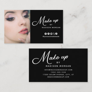 BBlack & White Retro Script Photo Makeup Business Card