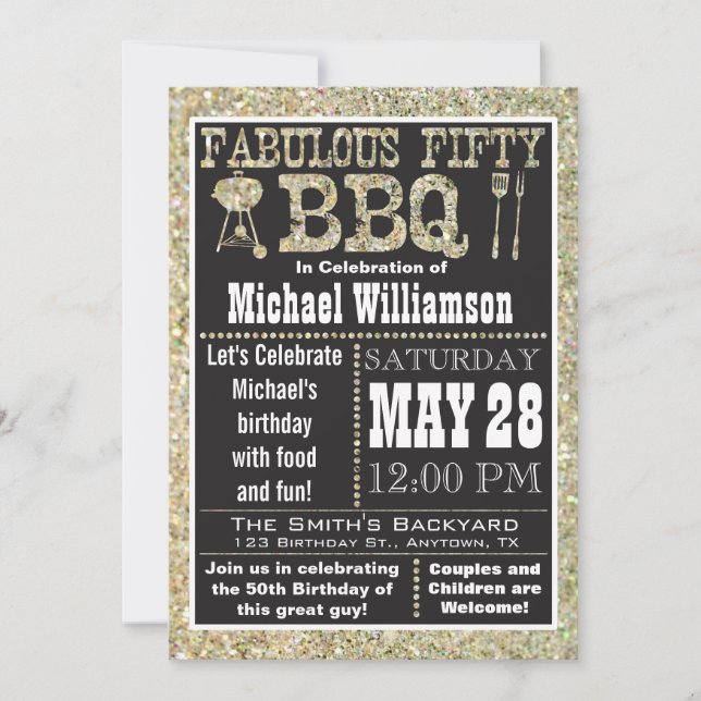 BBQ 50th Birthday Party Invitation (Front)