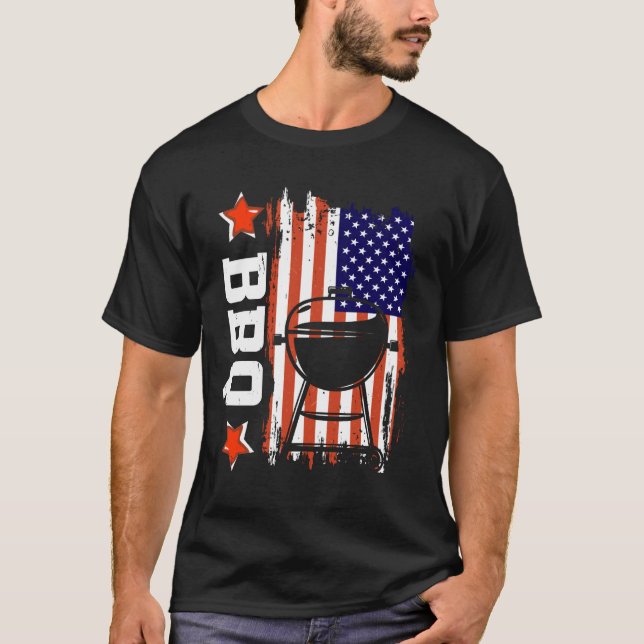 BBQ American Flag BBQ Love 4th Of July T-Shirt (Front)