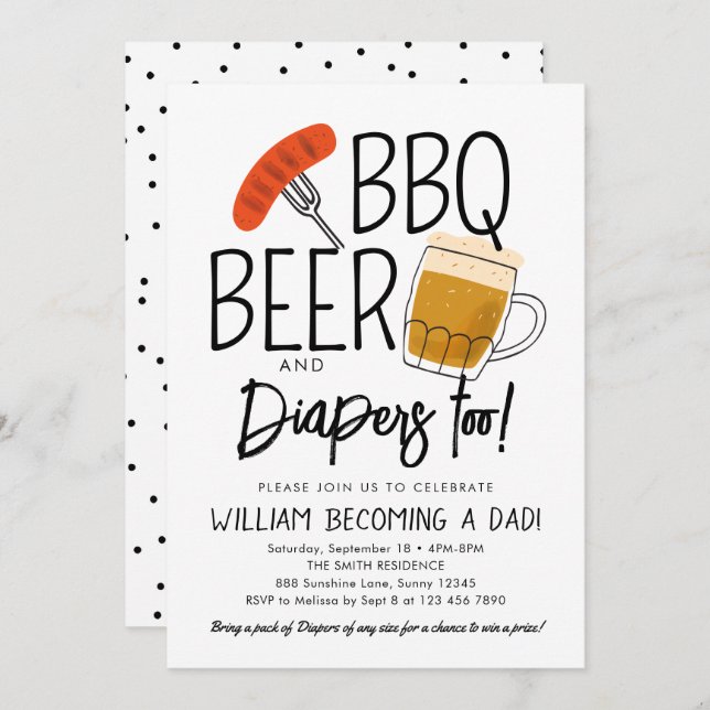 BBQ and Beer Baby Shower Invitation Watercolor (Front/Back)