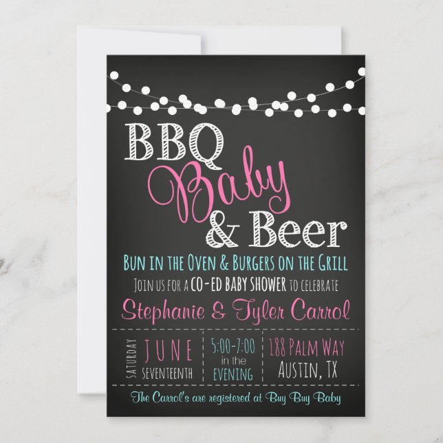 BBQ baby & beer chalkboard Baby Shower Invitations (Front)