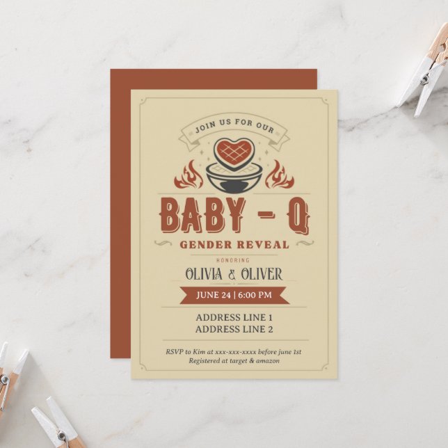 BBQ baby shower, Baby-Q gender reveal  Invitation (Front/Back In Situ)