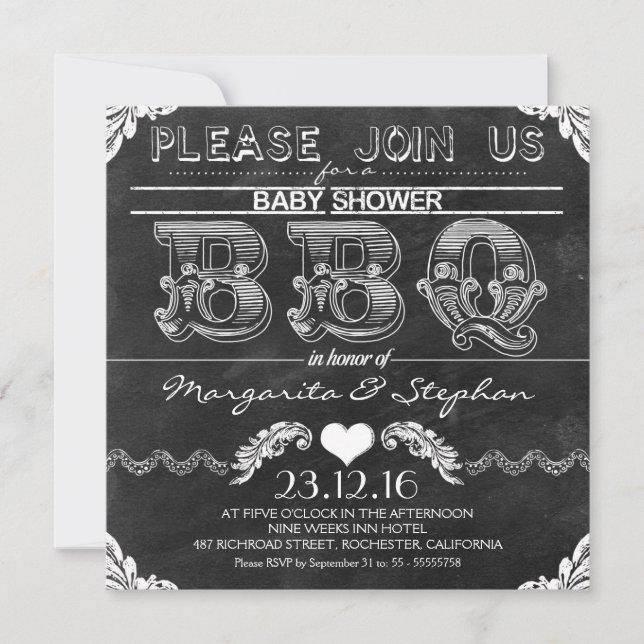 BBQ baby shower black chalkboard invitations (Front)