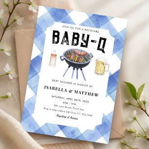 BBQ Baby Shower Blue Gingham Baby-Q Invitation