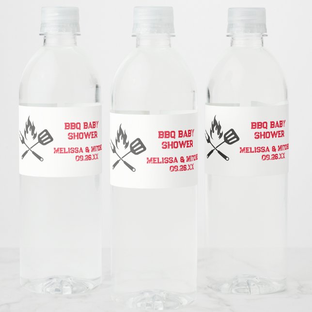 BBQ Baby Shower couples baby shower  Water Bottle Label (Creator Uploaded)